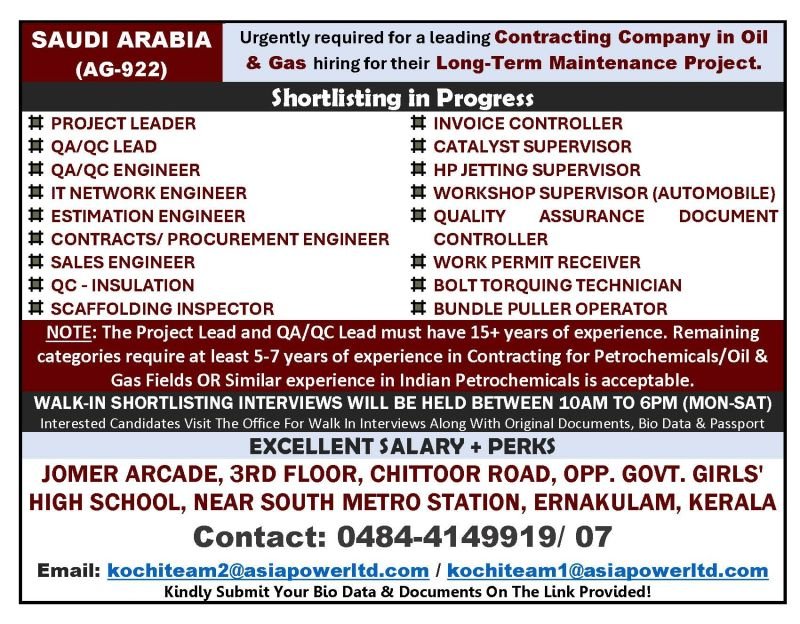Saudi Arabia Jobs March 2026 : Oil & Gas Company - Long Term Project - Apply Now