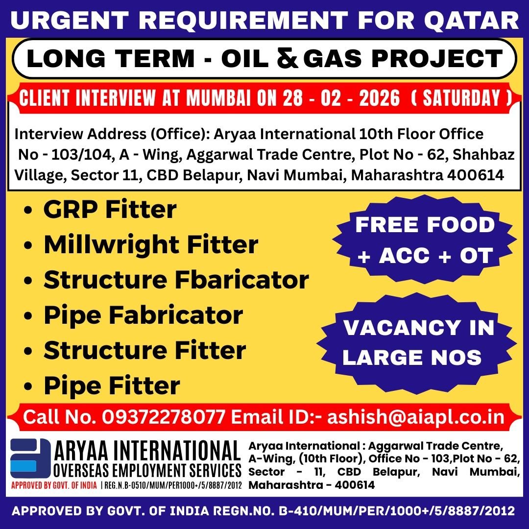 Urgent Requirement for Qatar – Long Term Oil & Gas Project