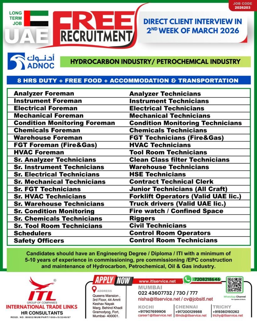 UAE Jobs 2026 – Free Recruitment For Hydrocarbon and Petrochemical Industry