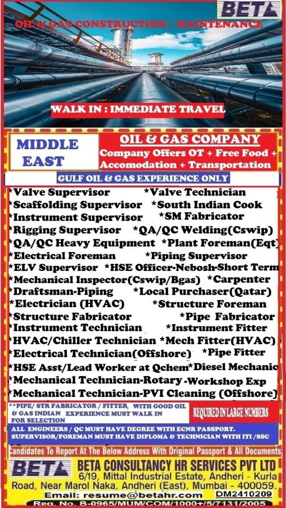 Middle East - OIL & GAS Construction / Maintenance Jobs - Apply Now