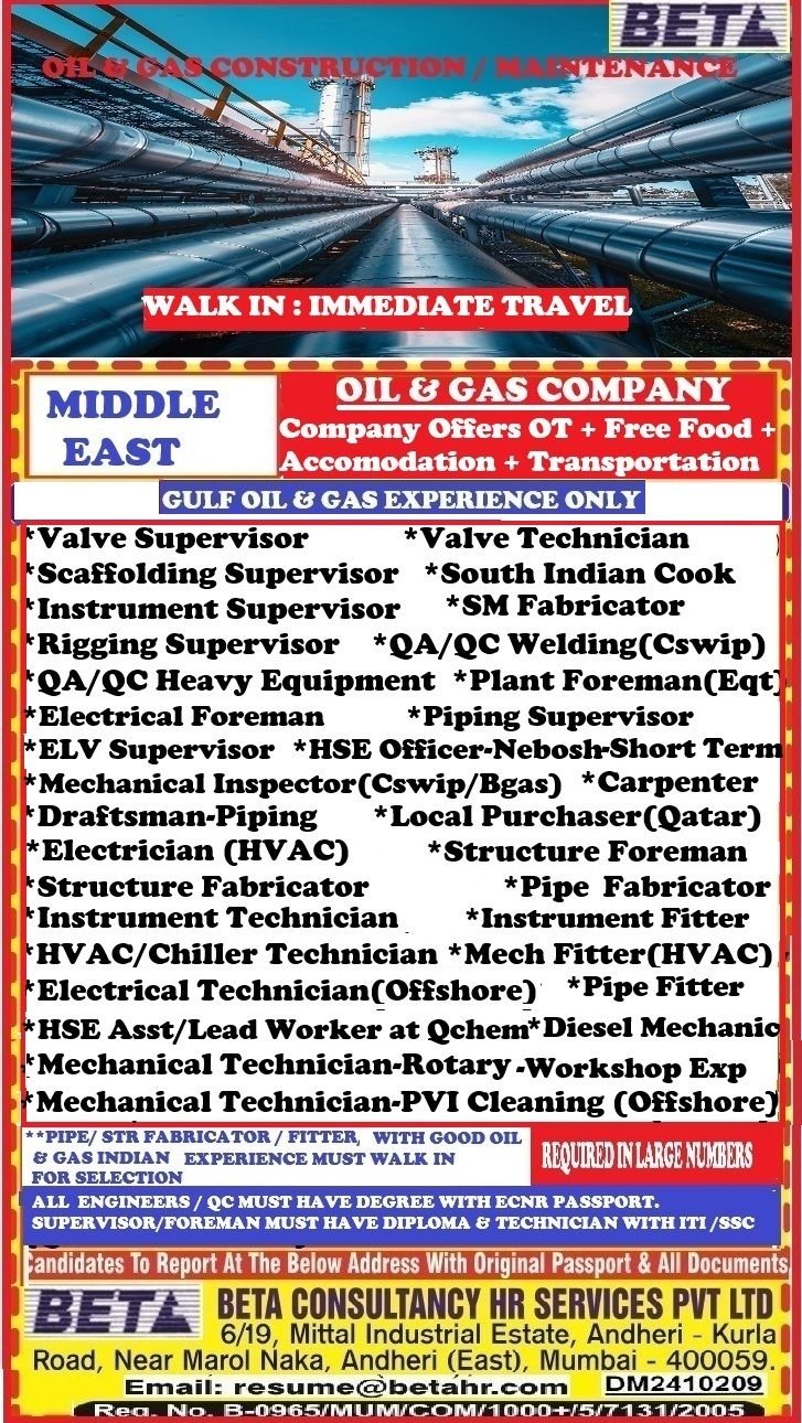 Middle East - OIL & GAS Construction / Maintenance Jobs - Apply Now