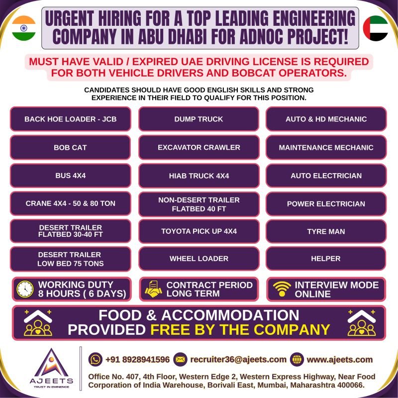 UAE Recruitment 2026 : Hiring For A leading engineering company
