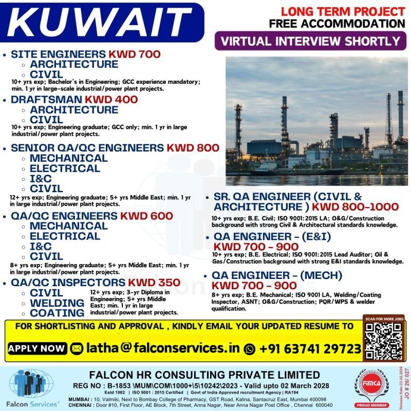 Hiring For Reputed Company in Kuwait | Long Term Project
