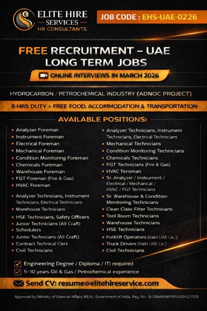 UAE - Free Recruitment for a leading Hydrocarbon / Petrochemical Industry UAE - Free Recruitment for a leading Hydrocarbon / Petrochemical Industry