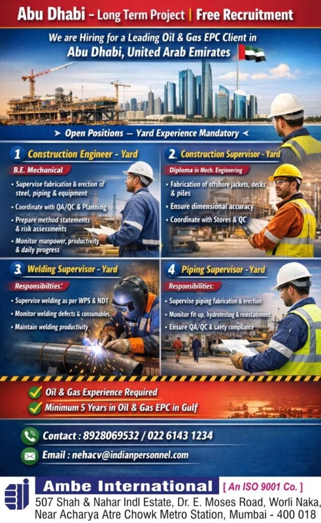 UAE - Hiring for a Leading Oil & Gas EPC Client in Abu Dhabi - Apply Now UAE - Hiring for a Leading Oil & Gas EPC Client in Abu Dhabi - Apply Now