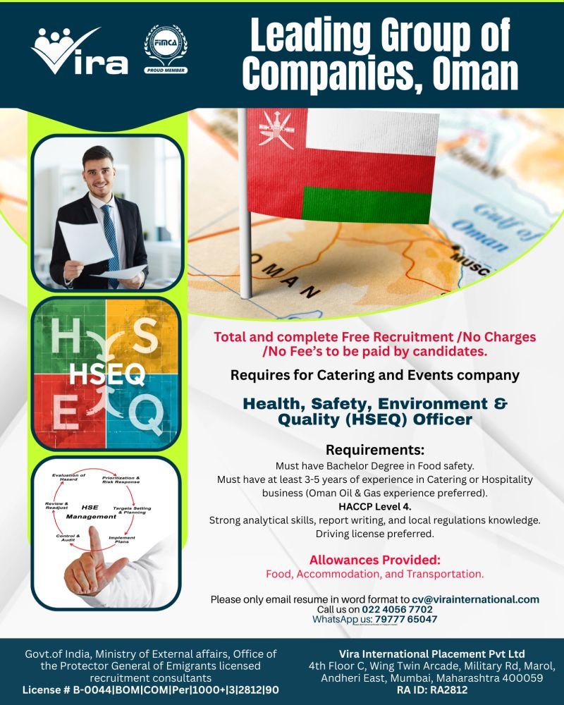 hiring a dedicated professional for a Leading Group of Companies in Oman in the Catering and Events sector.
