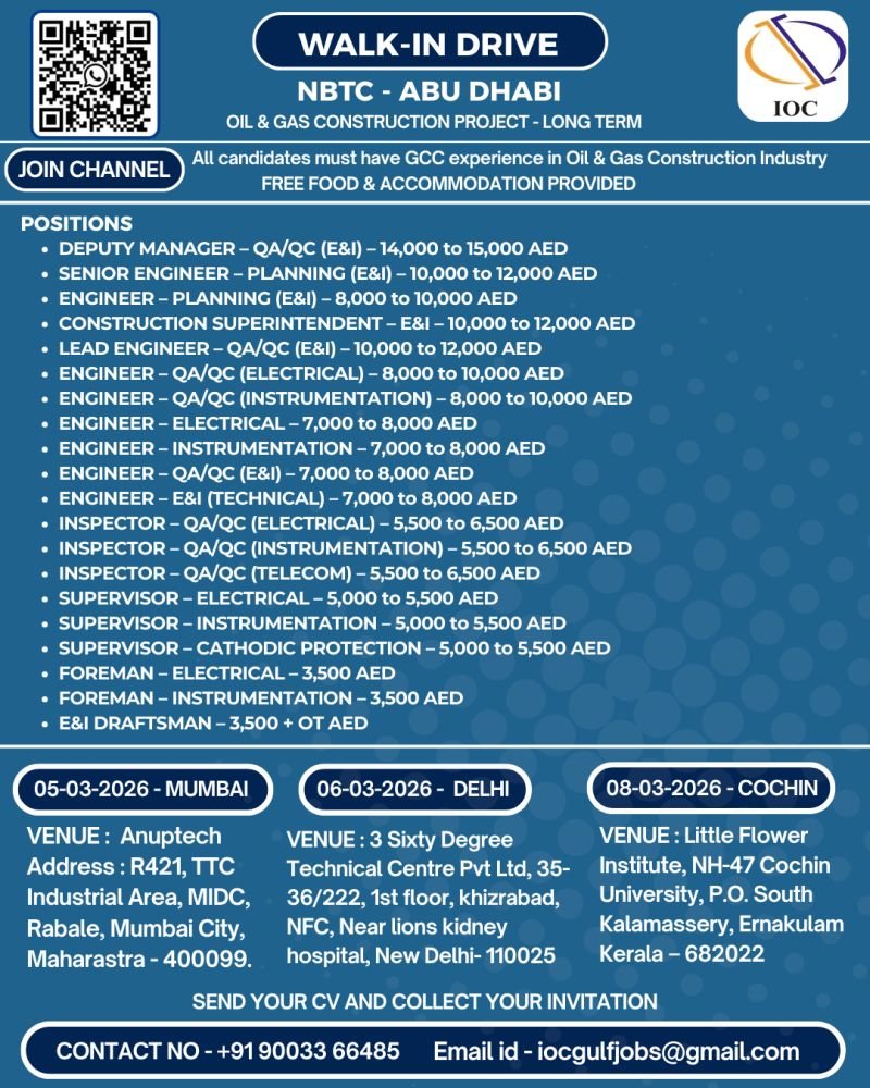 UAE Abu Dhabi Oil & Gas Construction Jobs 2026 | Walk-in Interviews March 2026