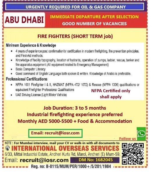 NFPA Certified FIREFIGHTER Jobs in ABU DHABI