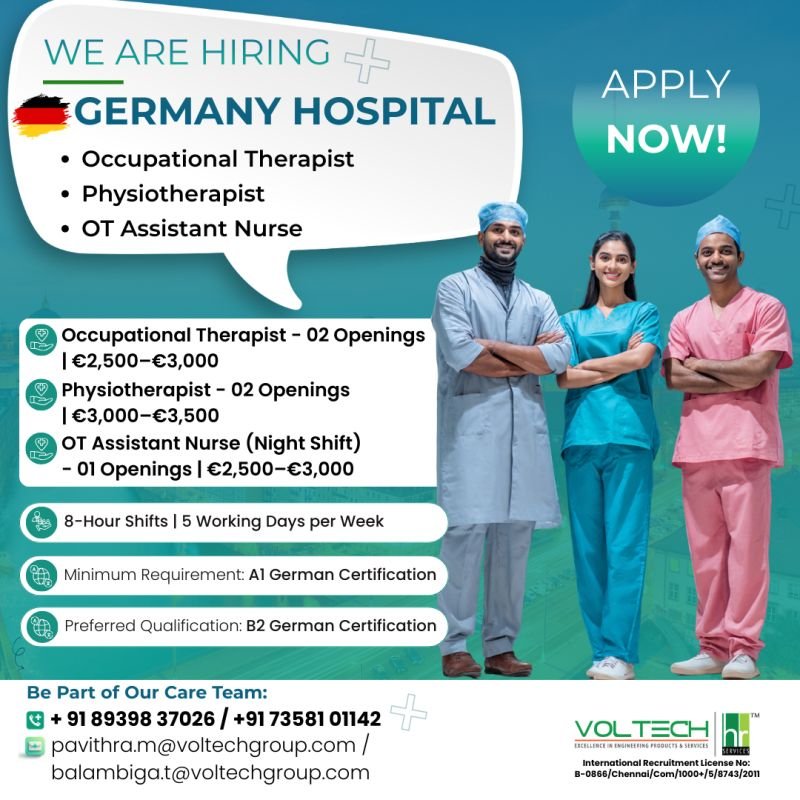 Germany Hospital Jobs 2026 – Occupational Therapist, Physiotherapist & OT Assistant Nurse Vacancies Germany Hospital Jobs 2026 – Occupational Therapist, Physiotherapist & OT Assistant Nurse Vacancies
