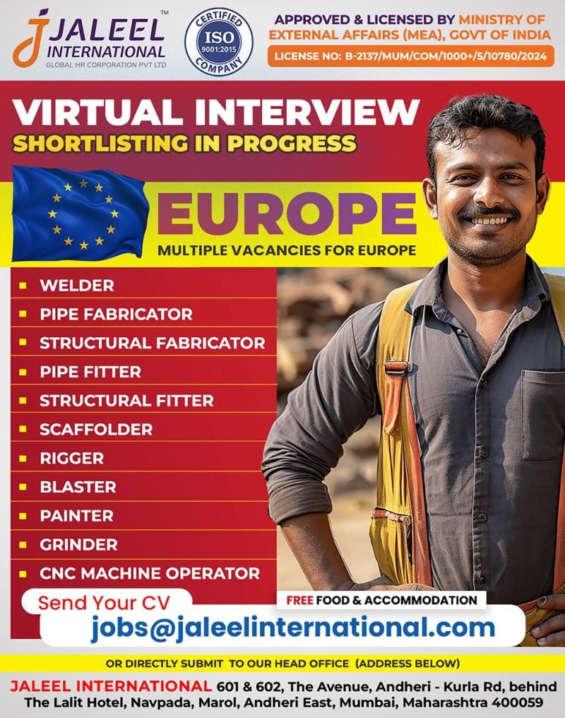 Multiple Job Vacancies For Europe - Virtual Interview | Shortlisting in Progress Multiple Job Vacancies For Europe - Virtual Interview | Shortlisting in Progress