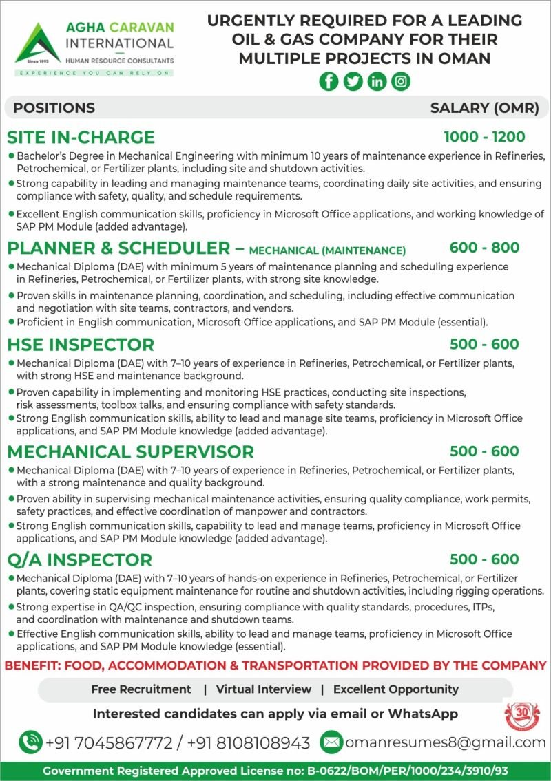Job Openings for a Long- Term Project in Oman - Apply Now