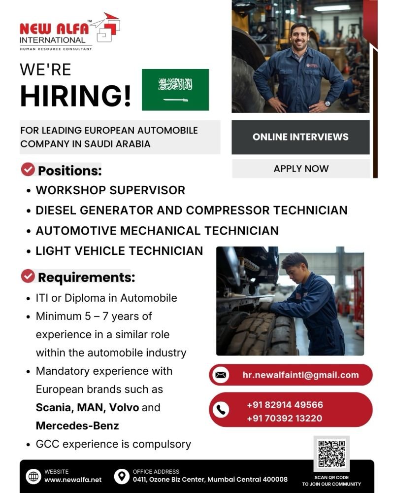Hiring For A Leading European Automobile Company In Saudi Arabia - Online Interviews | Apply Now
