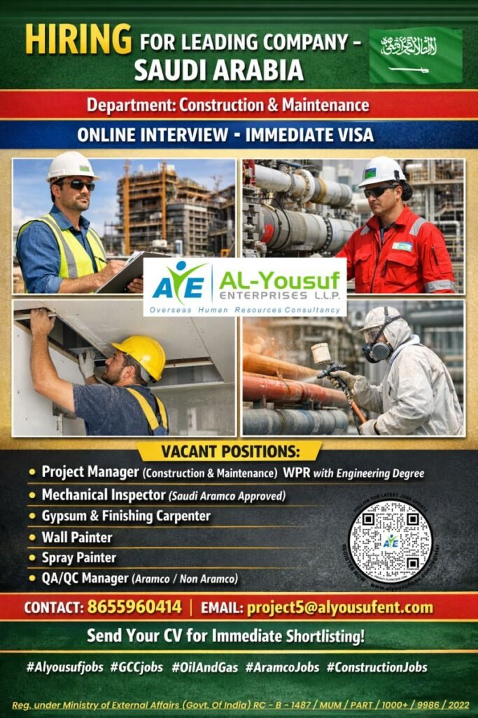 Hiring For Construction & Maintenance Company – Saudi Arabia
