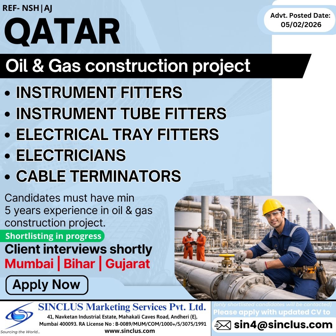 Hiring for Qatar – Oil & Gas Construction Project - Apply Today