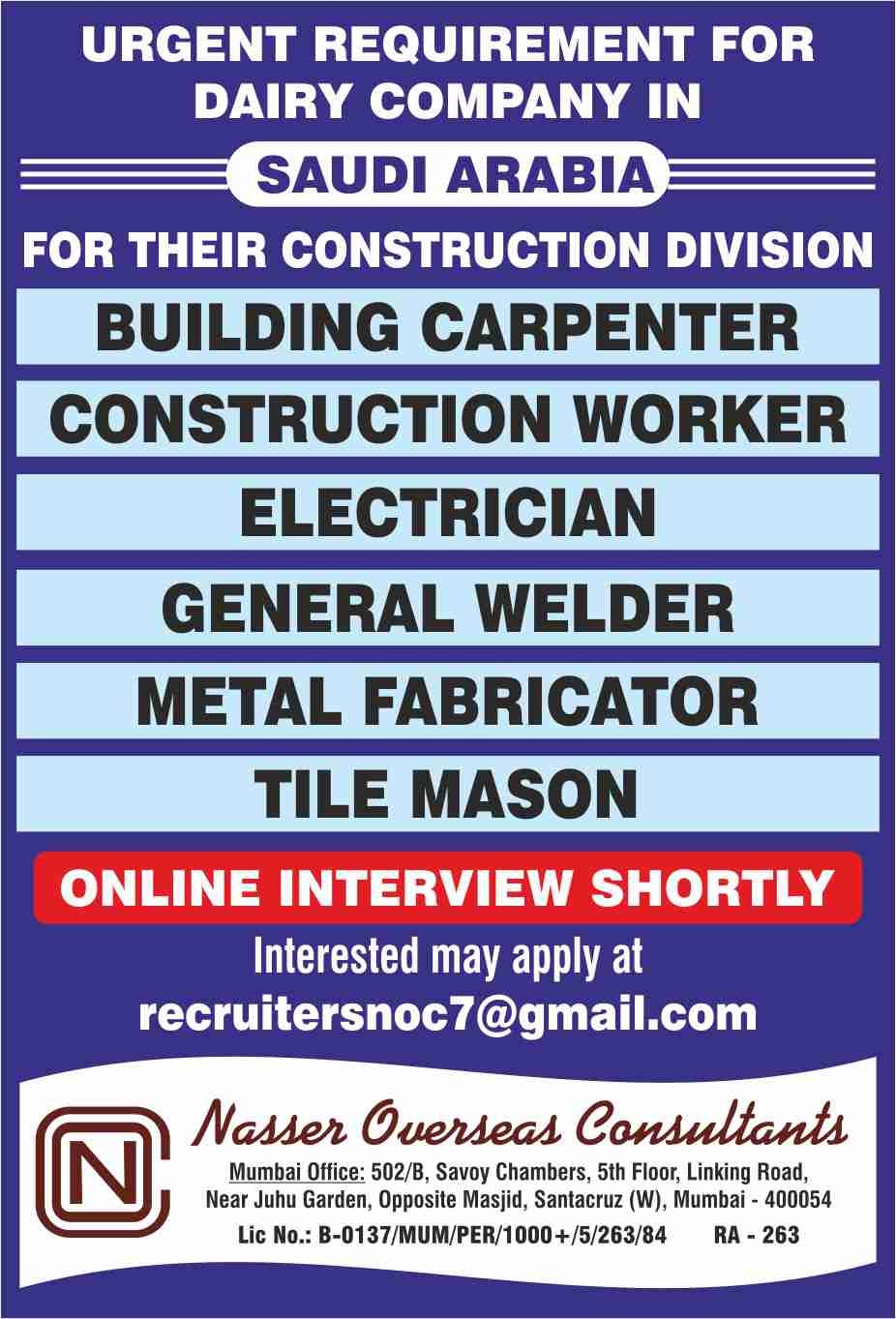 Saudi Arabia Construction Jobs 2026 – Online Interview Shortly