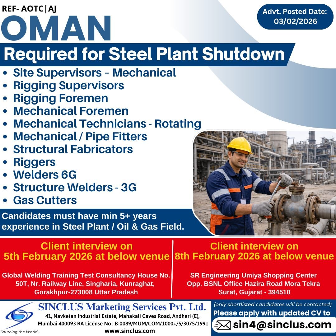 OMAN Steel Plant Shutdown Jobs - Apply Now