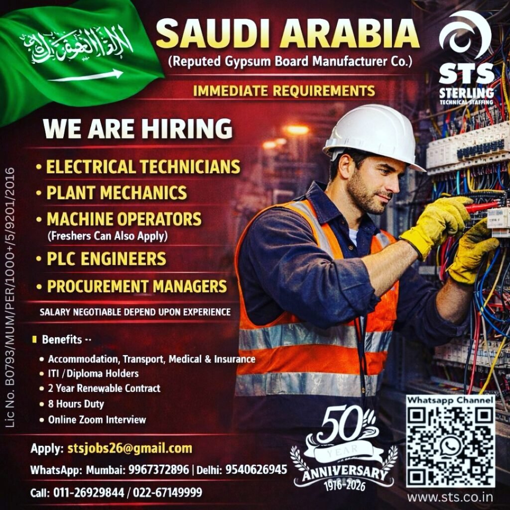 Saudi Arabia - Hiring For Reputed Gypsum Board Manufacturer Company