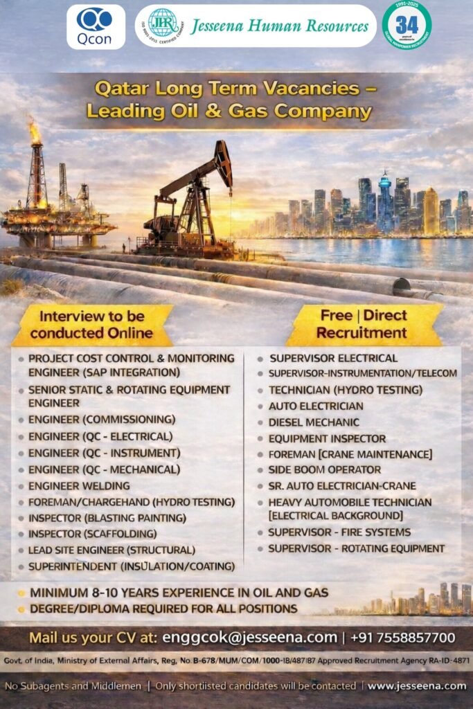 Qatar Long-Term Oil & Gas Jobs 2026 – Urgent Hiring for Leading Company | Online Client Interview | Free & Direct Recruitment