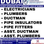 Dubai MEP jobs 2026 direct client interview in Mumbai for electricians plumbers ductmen pipe fitters pipe insulators and assistant trades with Al Shirawi Electrical and Mechanical Engineering Company