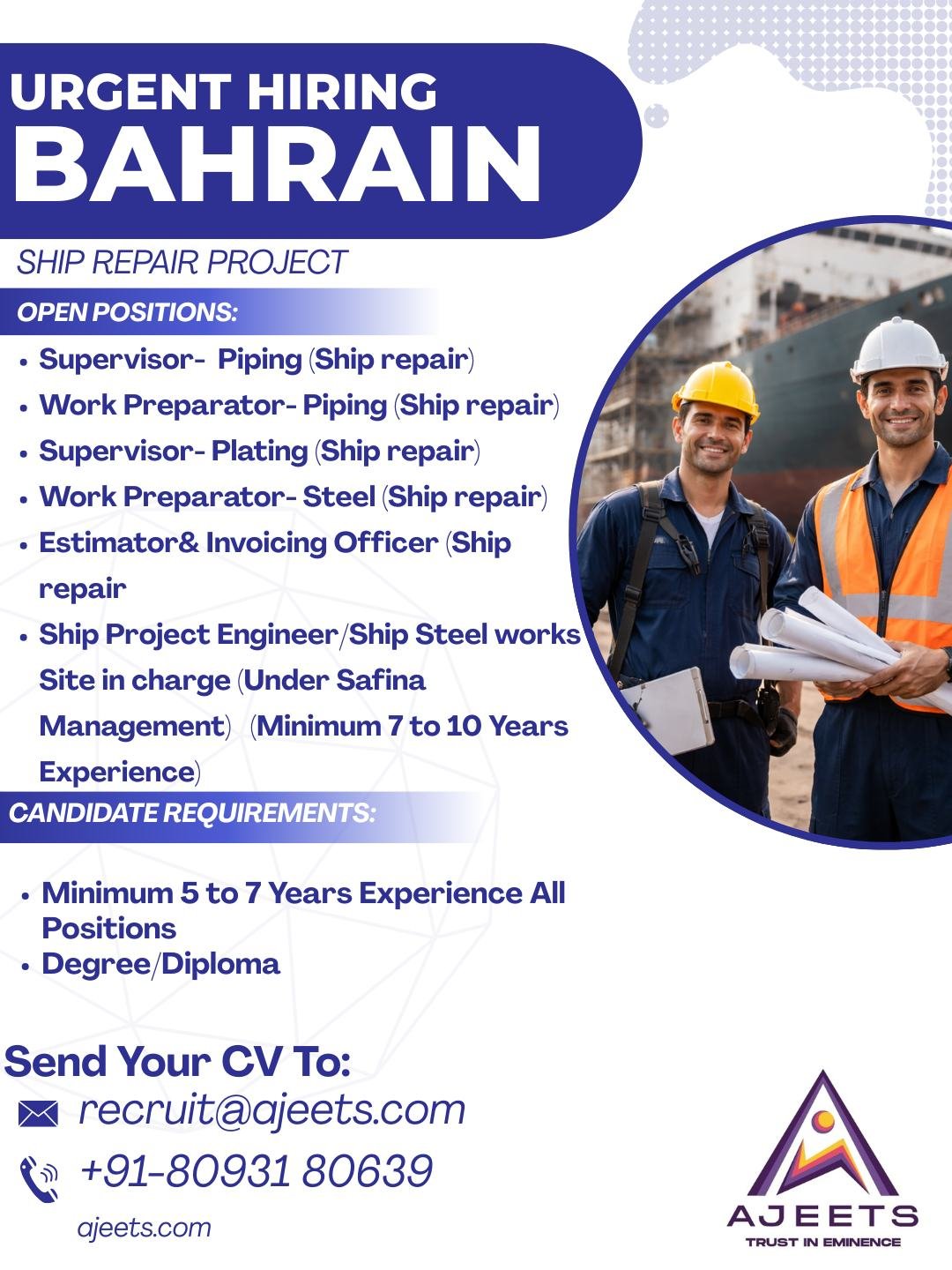 Hiring For Bahrain – Ship Repair Project - Apply Today
