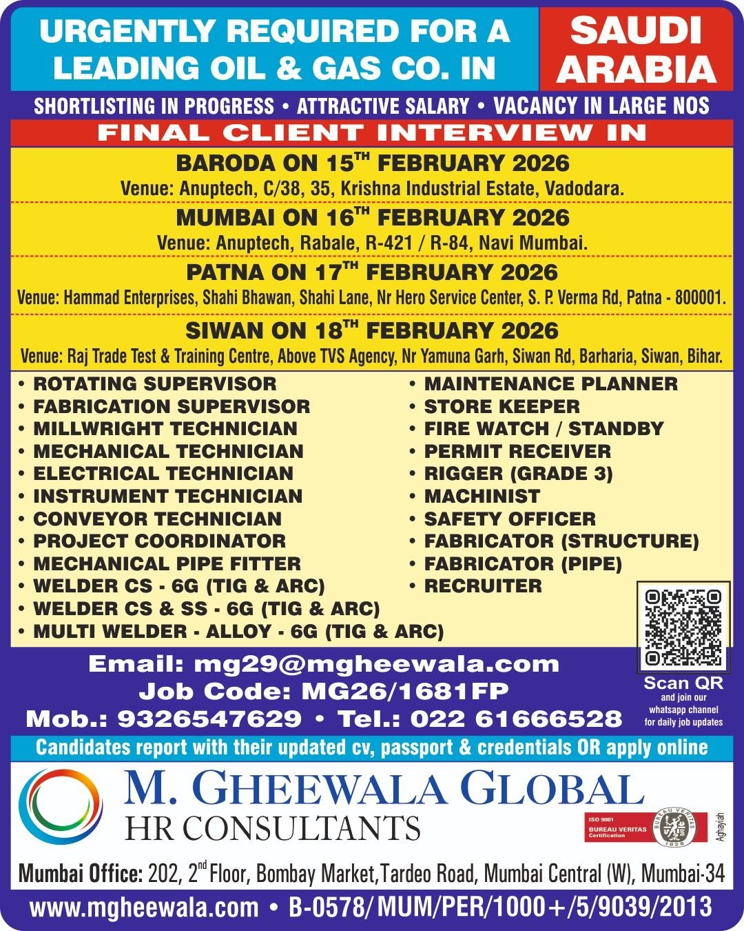 Saudi Arabia Oil & Gas Jobs 2026 – Final Client Interview in India | Apply Now