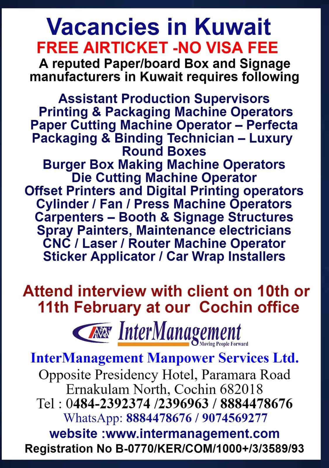 Kuwait Jobs 2026 – Urgent Vacancies in Paper/Board Box & Signage Manufacturing 