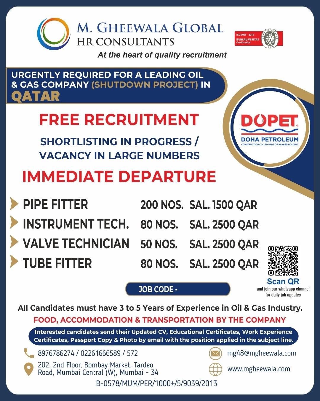 Jobs in Qatar Doha Petroleum (DOPET)  2026: 410+ Vacancies  – Free Recruitment!