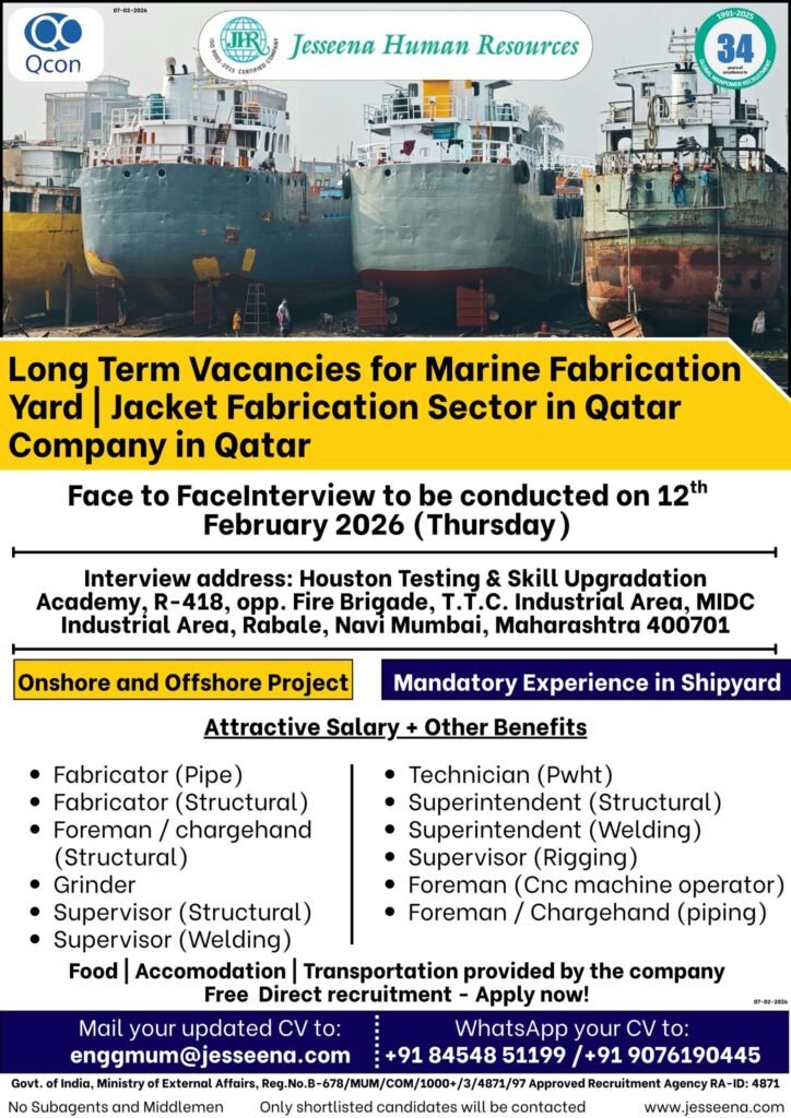 Long-Term Marine Fabrication Jobs in Qatar 2026 – Jacket Fabrication Sector (Onshore & Offshore Projects)