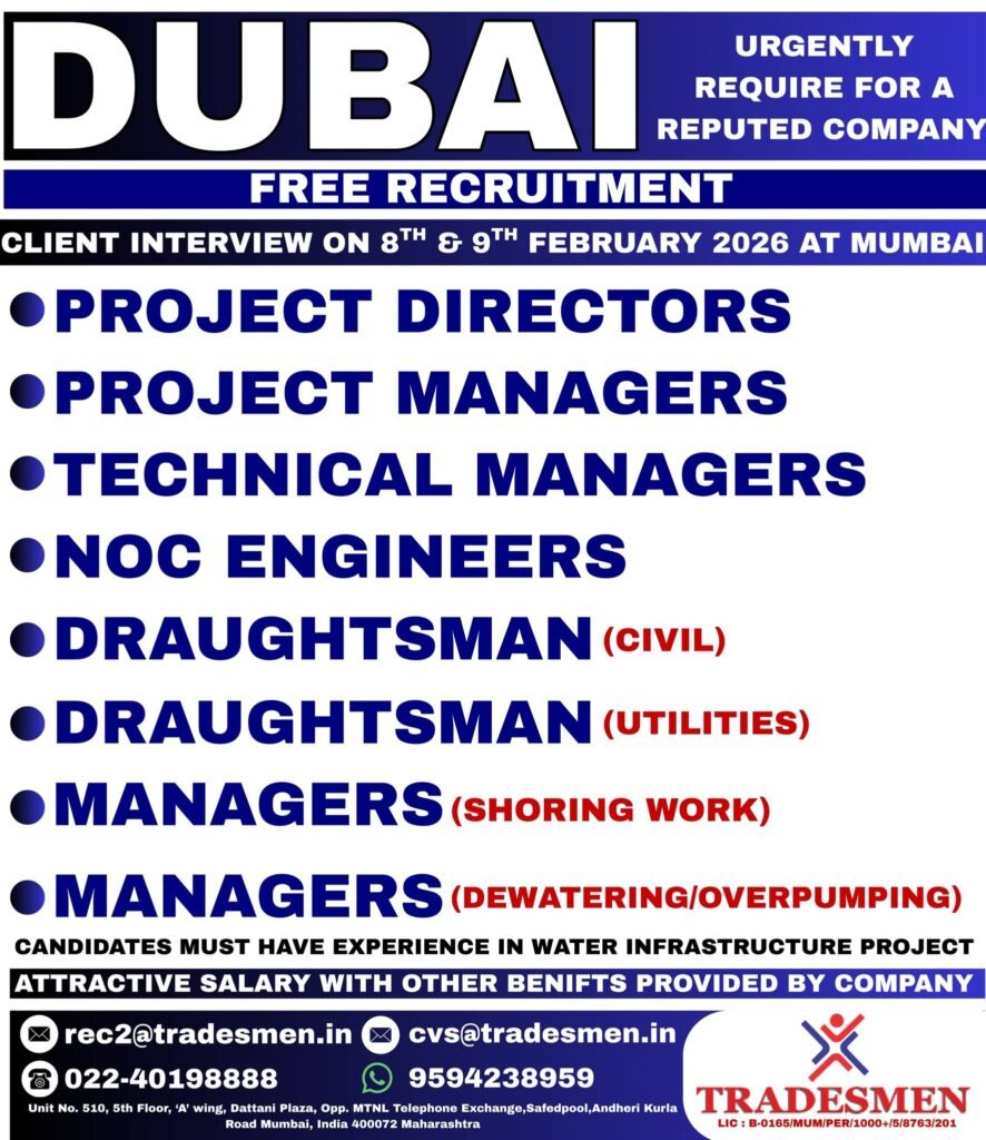 Dubai Water Infrastructure Jobs 2026: Project Directors, Managers, Engineers & Draughtsmen Hiring Now