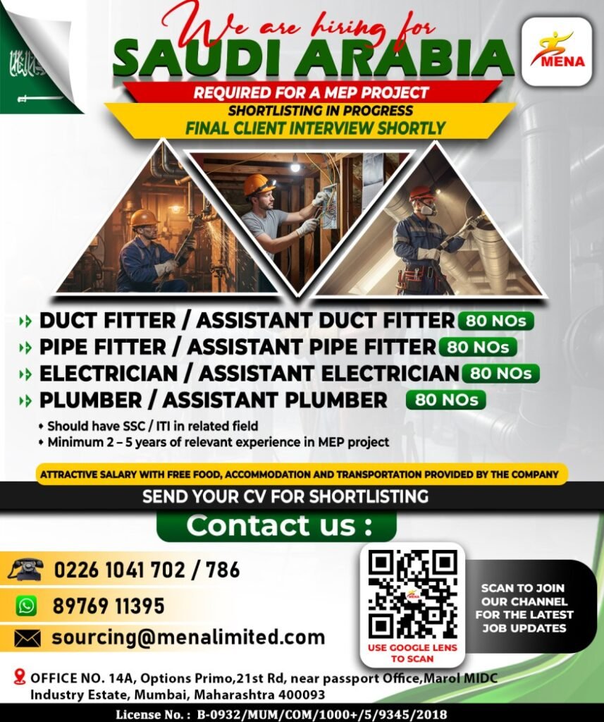 Urgent Saudi Arabia MEP Jobs 2026 – Apply Today