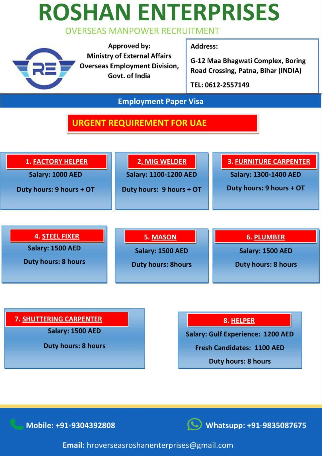 Urgent Recruitment For UAE - Apply Now