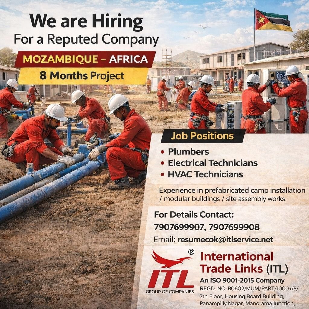 Mozambique Jobs 2026: Hiring for 8-Month Project in Africa – Plumbers, Electrical & HVAC Roles