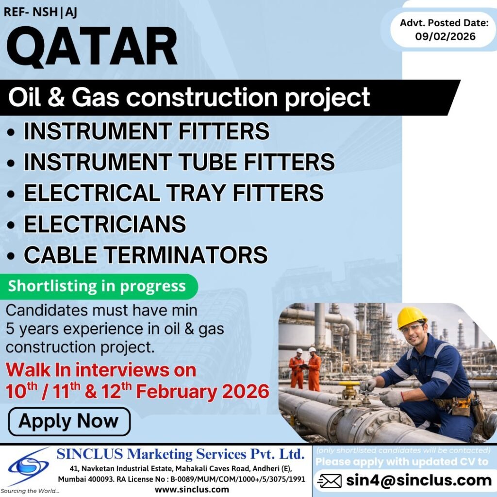 Qatar Oil & Gas Construction Jobs 2026: Walk-in interviews
