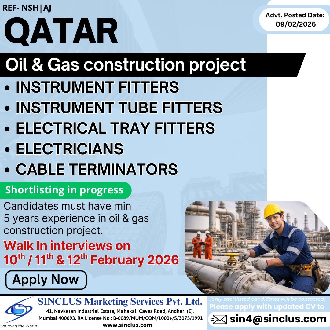 Qatar Oil & Gas Construction Jobs 2026: Walk-in interviews