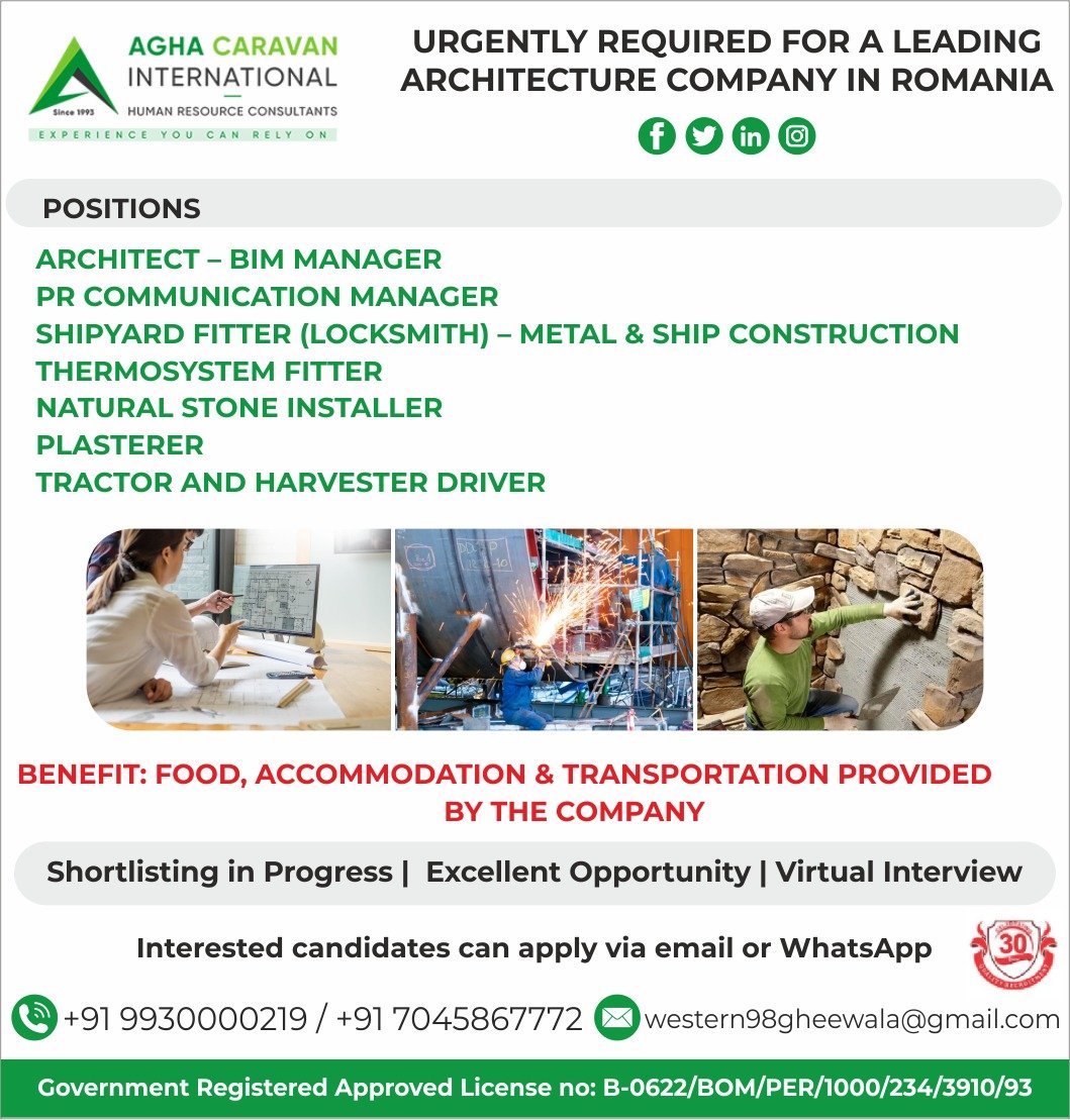 Europe : Hiring Urgent For A leading Architecture Company in Romania