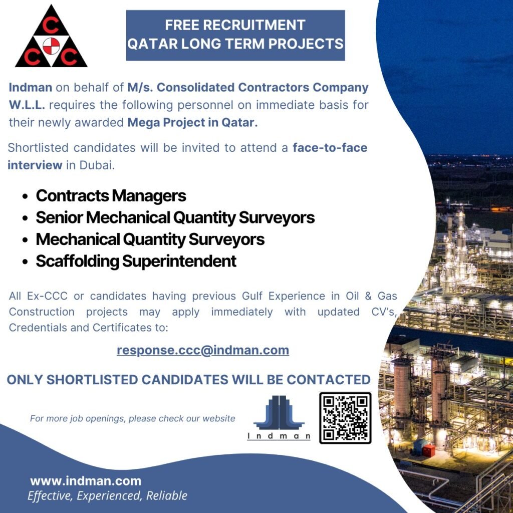 Free Recruitment for Qatar Long-Term Projects 2026 | Consolidated Contractors Company (CCC) 