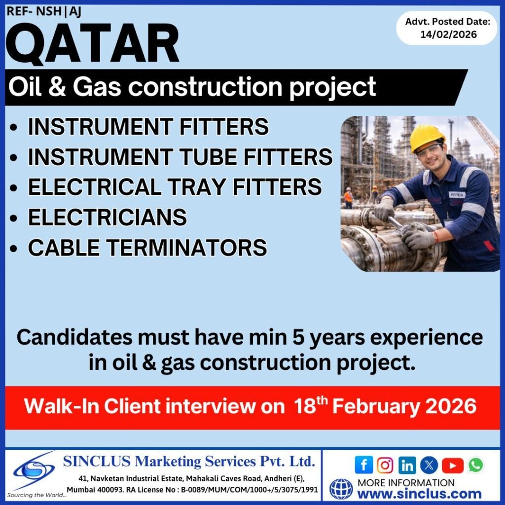 Urgent Recruitment For Qatar  | Oil & Gas Construction Project 