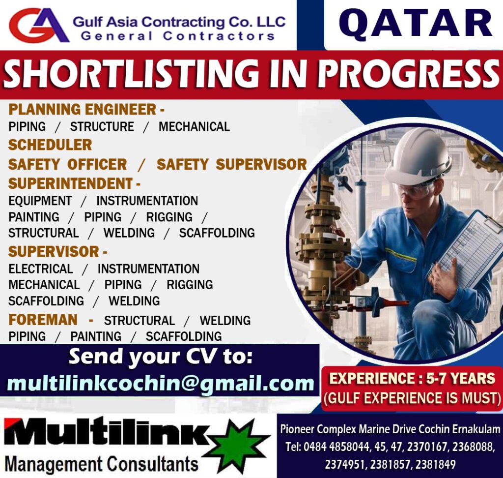 Urgent Recruitment for Gulf Asia Contracting - GAC Qatar