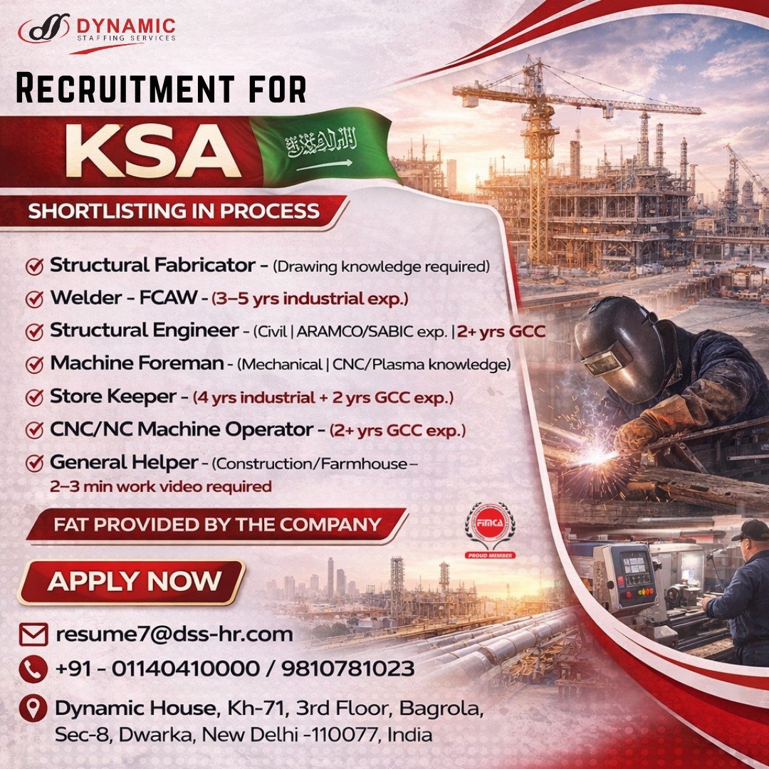 Urgent Recruitment For Saudi Arabia - Apply Now