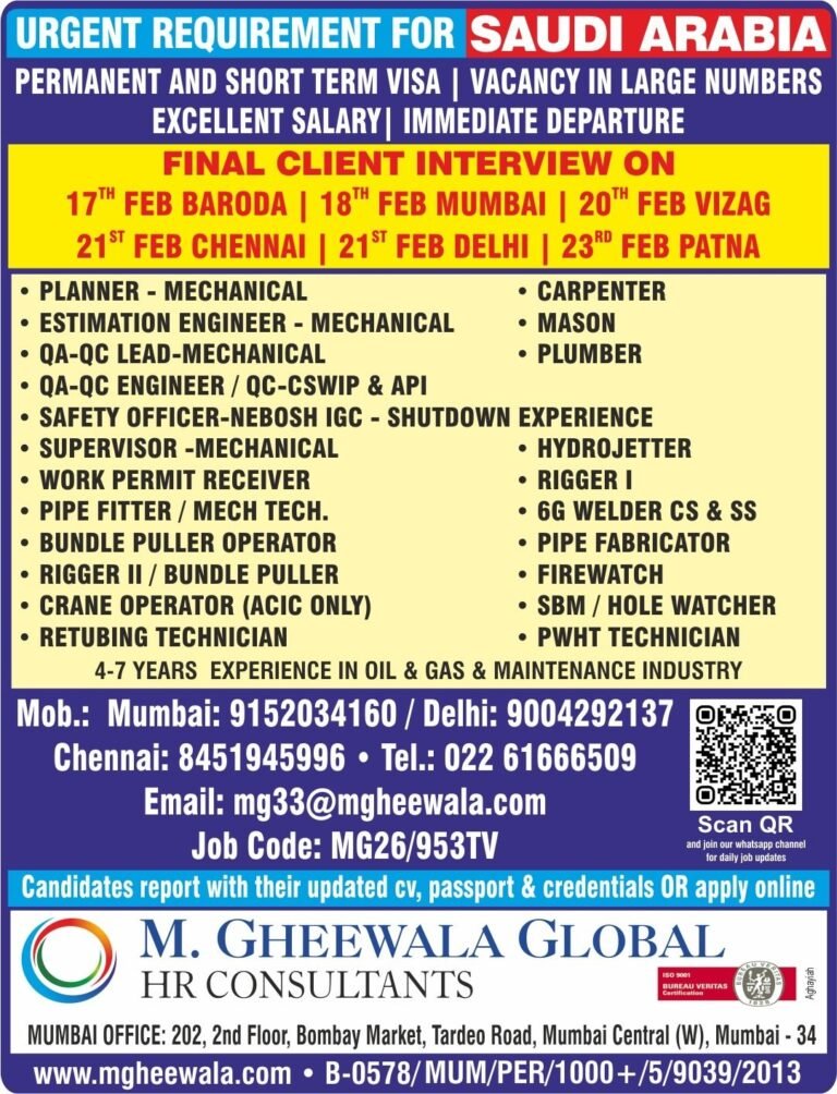 Saudi Arabia Oil & Gas Jobs 2026 : Urgent Client Interviews February ...