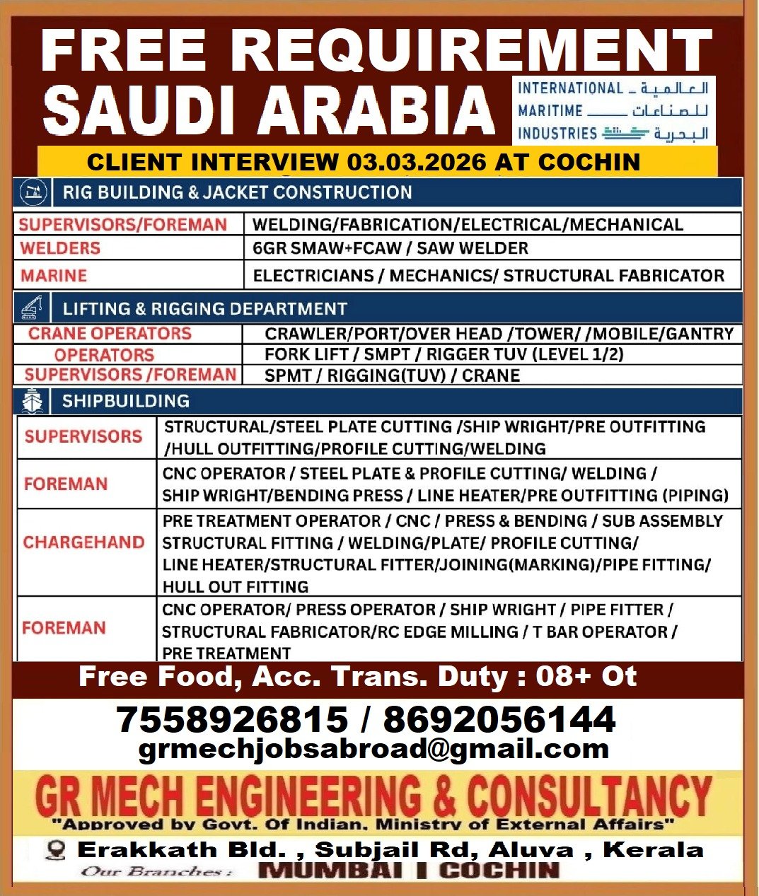 Saudi Arabia : Hiring For International Maritime Industries 