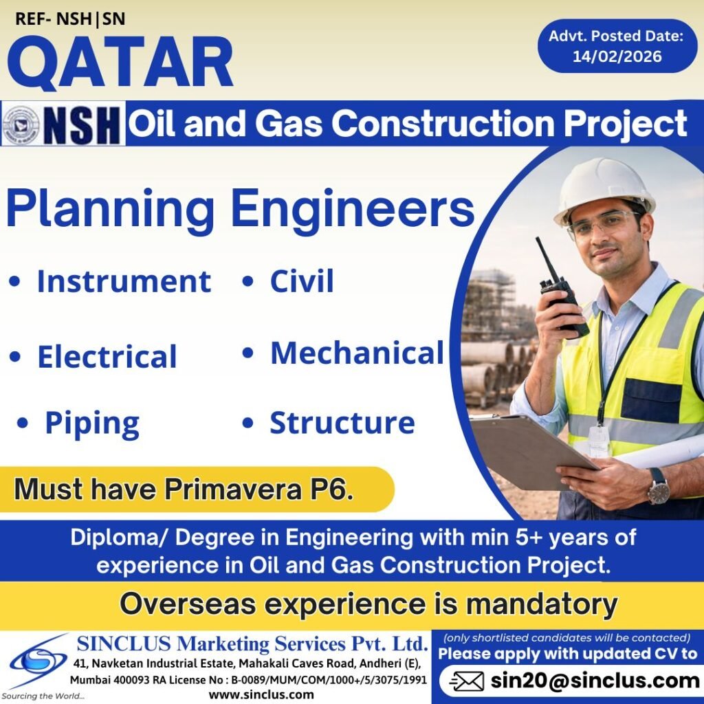 Qatar - Hiring Planning Engineers for an Onshore Oil & Gas Construction Project.