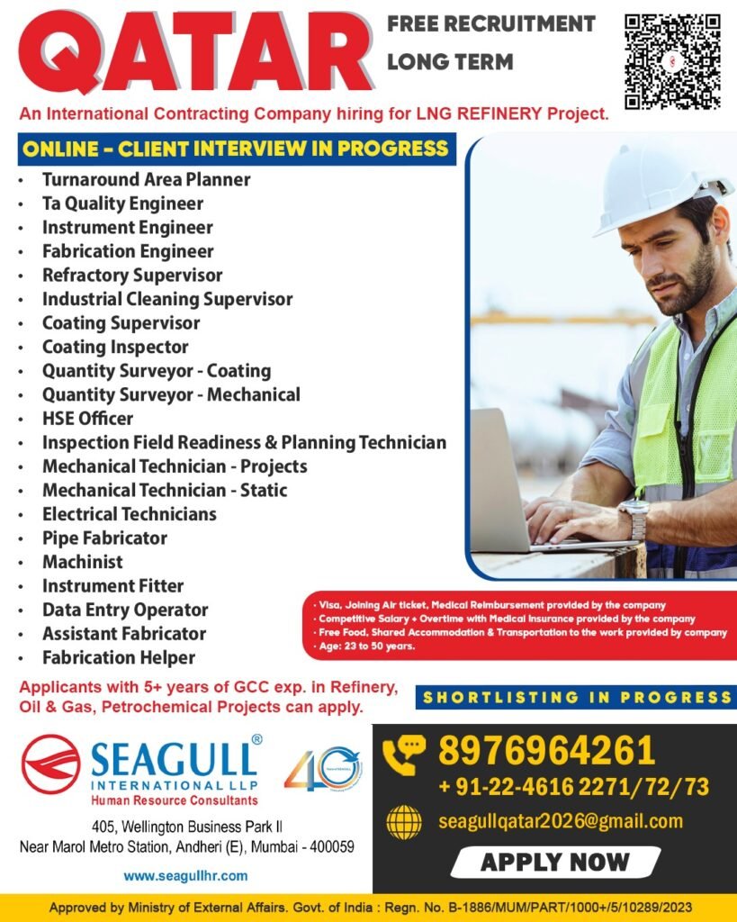 Qatar LNG Refinery Jobs 2026 – Free Recruitment | Long-Term Oil & Gas Project Vacancies