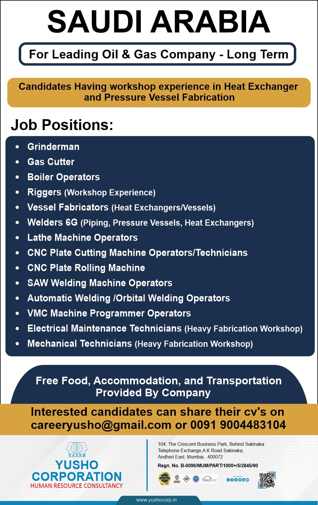 Saudi Arabia Oil & Gas Jobs 2026 – Heat Exchanger & Pressure Vessel Fabrication | Long-Term Project
