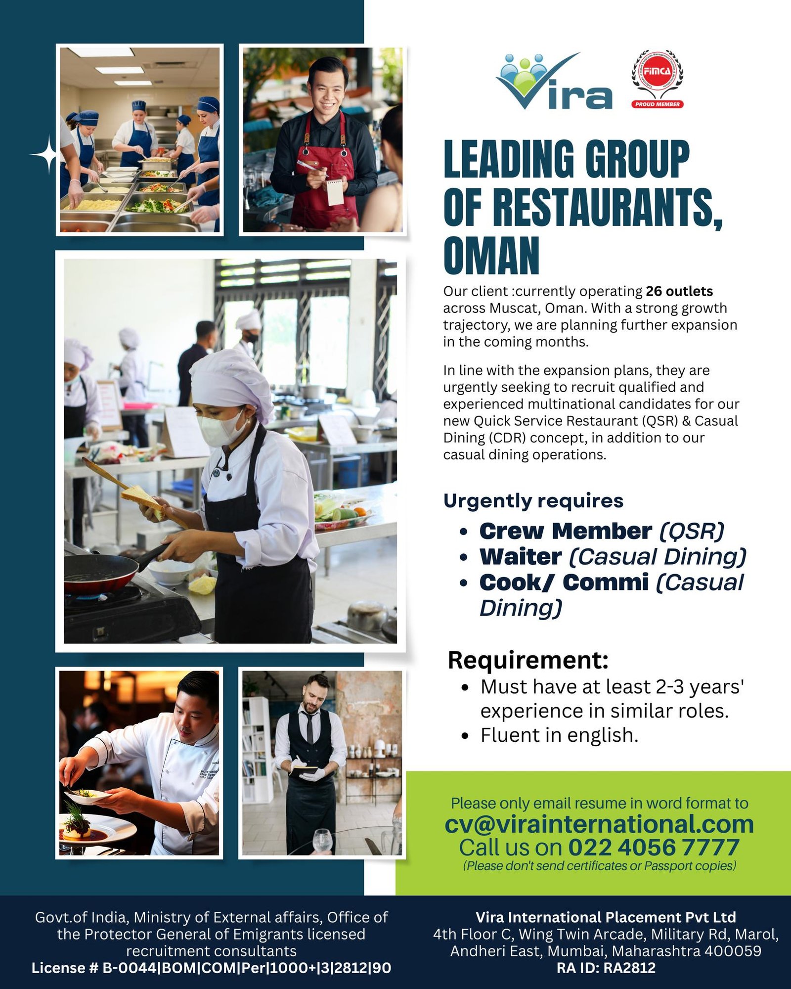 Oman - Hiring For Leading Group of Restaurants - Apply Now