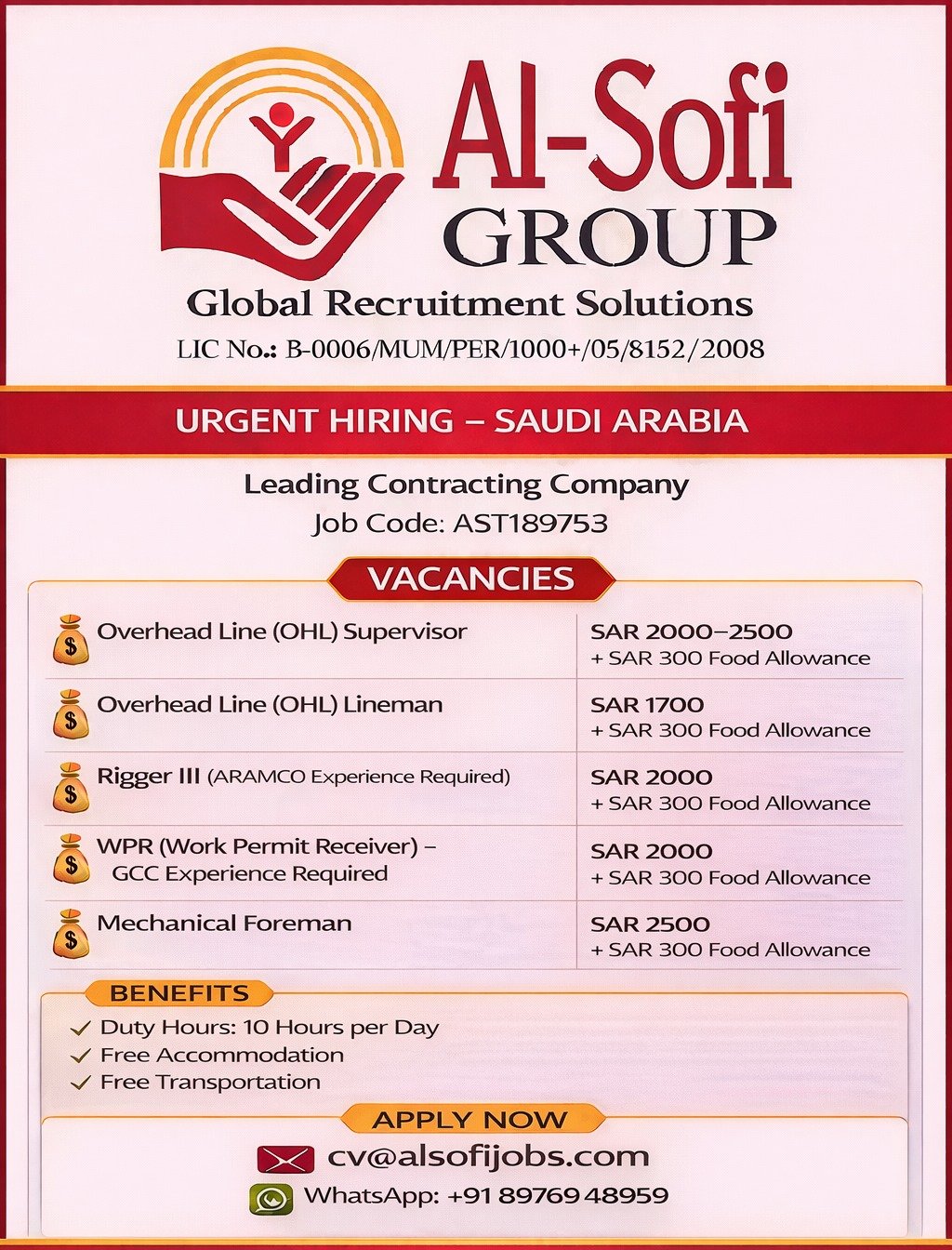Urgent Hiring in Saudi Arabia: Overhead Line & Mechanical Roles 