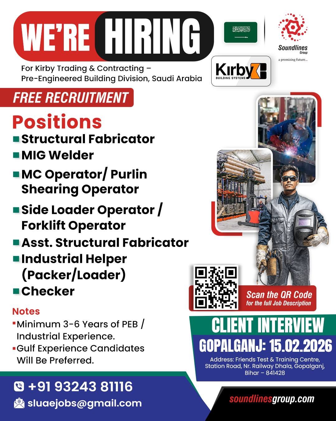 Saudi Arabia - Hiring For Kirby Trading & Contracting Pre-Engineered Building Division