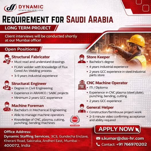 Urgent Recruitment For Saudi Arabia - Long Term Project