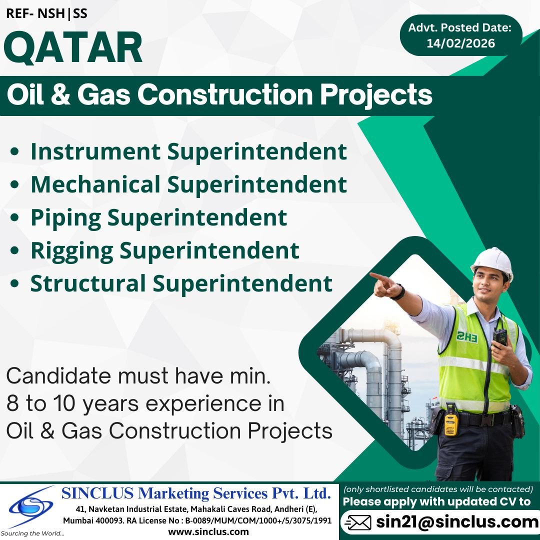 Urgent Hiring For Qatar | Oil & Gas Construction Projects