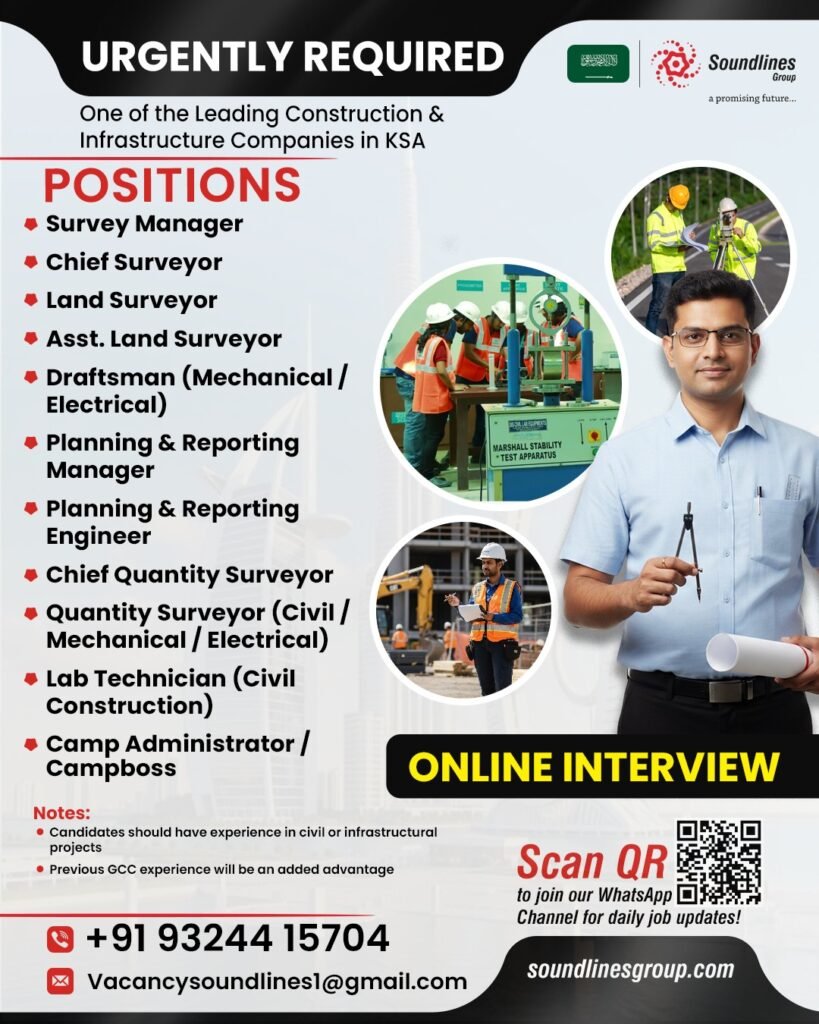 Saudi Arabia Jobs 2026 : Hiring For One of the Leading Construction & Infrastructure Companies